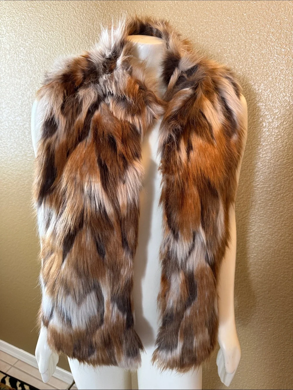 Ci Sono Faux Fur Vest in Multi Brown and Cream